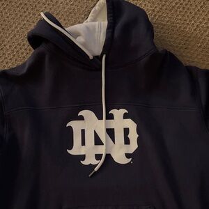 Notre Dame Navy Hoodie with White Interlocking Logo